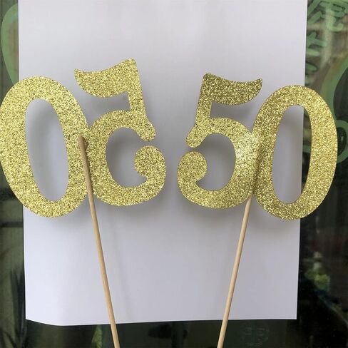10-Pack Double Sided Glitter 50th Birthday Centerpiece Anniversary Centerpiece Sticks, Number 50 Table Topper Cake Topper for 50th Birthday Anniversary Table Party Decorations (Double Dided black) in Saudi Arabia