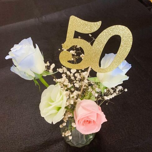 10-Pack Double Sided Glitter 50th Birthday Centerpiece Anniversary Centerpiece Sticks, Number 50 Table Topper Cake Topper for 50th Birthday Anniversary Table Party Decorations (Double Dided black) in Saudi Arabia