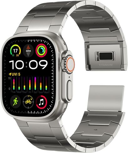 سوار ACESTAR 100% من التيتانيوم النقي بالكامل متوافق مع Apple Watch Ultra / Ultra2 Band 49 مم، وصلات تيتانيوم بعرض 26 مم قابلة للتعديل مع مشبك مغناطيسي من التيتانيوم وموصلات تيتانيوم وطلاء DLC in Saudi Arabia