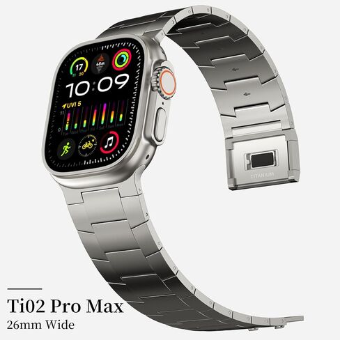 سوار ACESTAR 100% من التيتانيوم النقي بالكامل متوافق مع Apple Watch Ultra / Ultra2 Band 49 مم، وصلات تيتانيوم بعرض 26 مم قابلة للتعديل مع مشبك مغناطيسي من التيتانيوم وموصلات تيتانيوم وطلاء DLC in Saudi Arabia