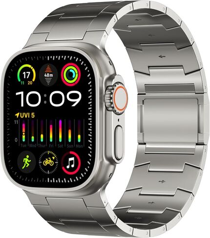سوار ACESTAR 100% من التيتانيوم النقي بالكامل متوافق مع Apple Watch Ultra / Ultra2 Band 49 مم، وصلات تيتانيوم بعرض 26 مم قابلة للتعديل مع مشبك مغناطيسي من التيتانيوم وموصلات تيتانيوم وطلاء DLC in Saudi Arabia