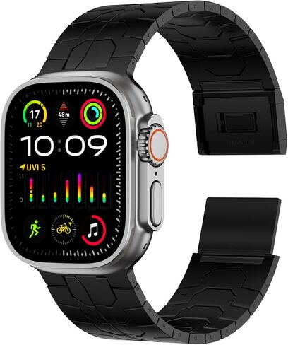 سوار ACESTAR 100% من التيتانيوم النقي بالكامل متوافق مع Apple Watch Ultra / Ultra2 Band 49 مم، وصلات تيتانيوم بعرض 26 مم قابلة للتعديل مع مشبك مغناطيسي من التيتانيوم وموصلات تيتانيوم وطلاء DLC in Saudi Arabia