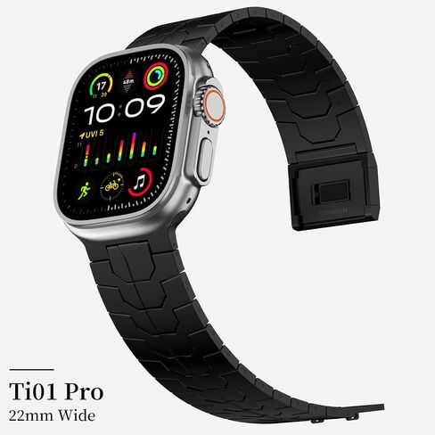 سوار ACESTAR 100% من التيتانيوم النقي بالكامل متوافق مع Apple Watch Ultra / Ultra2 Band 49 مم، وصلات تيتانيوم بعرض 26 مم قابلة للتعديل مع مشبك مغناطيسي من التيتانيوم وموصلات تيتانيوم وطلاء DLC in Saudi Arabia