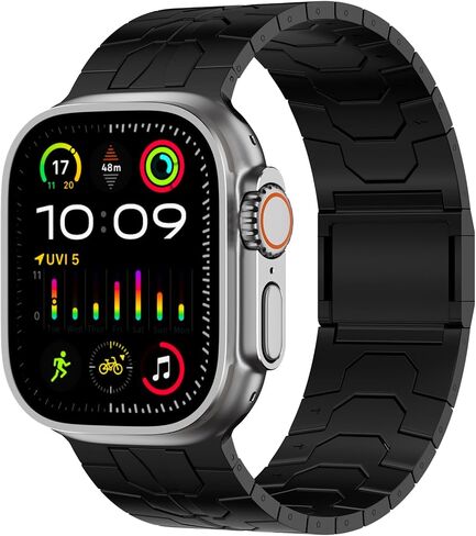 سوار ACESTAR 100% من التيتانيوم النقي بالكامل متوافق مع Apple Watch Ultra / Ultra2 Band 49 مم، وصلات تيتانيوم بعرض 26 مم قابلة للتعديل مع مشبك مغناطيسي من التيتانيوم وموصلات تيتانيوم وطلاء DLC in Saudi Arabia