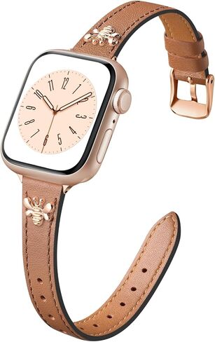 Adorve Slim Leather Band Compatible with Apple Watch Bands for Women 40mm 41mm 38mm 42mm 44mm 45mm, Top Grain Genuine Soft Leather Band with Charms for iWatch Bands Women Series SE 9 8 7 6 5 4 3 2 1 in Saudi Arabia