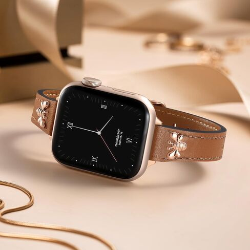 Adorve Slim Leather Band Compatible with Apple Watch Bands for Women 40mm 41mm 38mm 42mm 44mm 45mm, Top Grain Genuine Soft Leather Band with Charms for iWatch Bands Women Series SE 9 8 7 6 5 4 3 2 1 in Saudi Arabia