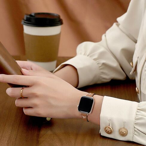 Adorve Slim Leather Band Compatible with Apple Watch Bands for Women 40mm 41mm 38mm 42mm 44mm 45mm, Top Grain Genuine Soft Leather Band with Charms for iWatch Bands Women Series SE 9 8 7 6 5 4 3 2 1 in Saudi Arabia