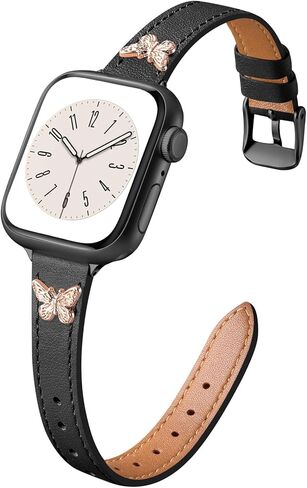 Adorve سوار جلدي نحيف متوافق مع أساور ساعة Apple للنساء 40 مم 41 مم 38 مم 42 مم 44 مم 45 مم، سوار من الجلد الناعم الأصلي المحبب مع سحر لأساور iWatch النسائية سلسلة SE 9 8 7 6 5 4 3 2 1 in Kuwait