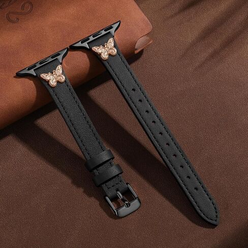 Adorve سوار جلدي نحيف متوافق مع أساور ساعة Apple للنساء 40 مم 41 مم 38 مم 42 مم 44 مم 45 مم، سوار من الجلد الناعم الأصلي المحبب مع سحر لأساور iWatch النسائية سلسلة SE 9 8 7 6 5 4 3 2 1 in Kuwait