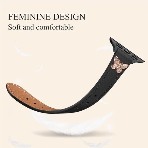 Adorve سوار جلدي نحيف متوافق مع أساور ساعة Apple للنساء 40 مم 41 مم 38 مم 42 مم 44 مم 45 مم، سوار من الجلد الناعم الأصلي المحبب مع سحر لأساور iWatch النسائية سلسلة SE 9 8 7 6 5 4 3 2 1 in Kuwait