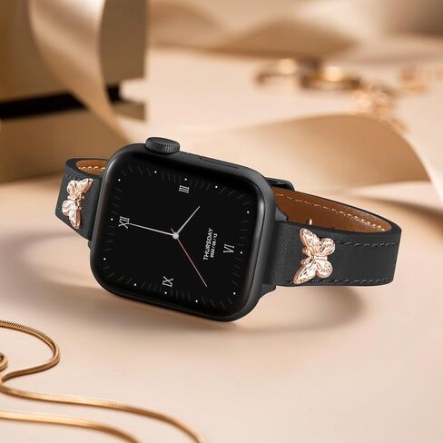 Adorve سوار جلدي نحيف متوافق مع أساور ساعة Apple للنساء 40 مم 41 مم 38 مم 42 مم 44 مم 45 مم، سوار من الجلد الناعم الأصلي المحبب مع سحر لأساور iWatch النسائية سلسلة SE 9 8 7 6 5 4 3 2 1 in Kuwait