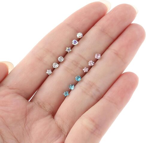 Yolev 12pcs Nose Rings Hypoallergenic Stainless Steel L-Shaped Nose Stud Screws with Cubic Zirconia Nose Piercing Jewellery for Women Men L Shape Czech Crystal Small Nose Piercing Set in Saudi Arabia