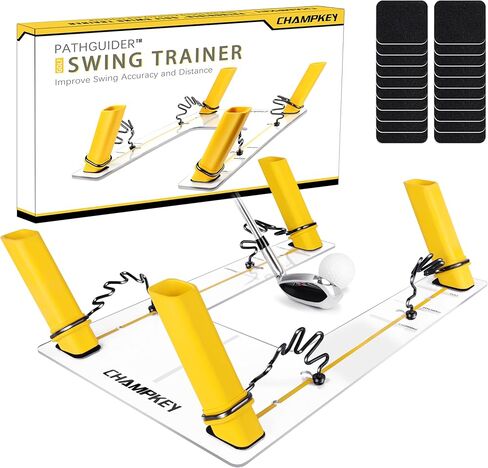 مدرب طائرة متأرجحة للجولف عالي الأداء من CHAMPKEY - يأتي مع 20 شريط فيلكرو بديل - مساعد تدريب مثالي على أرجوحة الجولف لتحسين دقة طائرة التأرجح (كلاسيكي، أصفر) in Kuwait