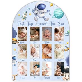 First Trip Around The Sun My First Year Photo Board, Baby Milestone Signs for Boys Girls Nursery Decor, 12 Month Wooden Picture Board for 2x3 Photos, Best Babies Keepsake Gifts-A29 in Saudi Arabia