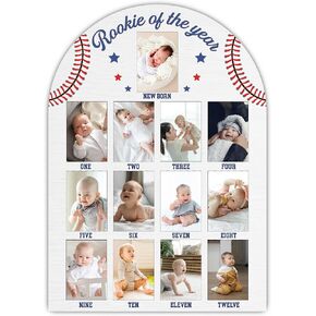 Baseball My First Year Photo Board Frame, Rookie of the Year Baby Milestone Wooden Sign, Gender Neutral Nursery Decor for Boy Girl, Baby Keepsake Gifts for 1st Baseball Birthday Decorations-A20 in Saudi Arabia