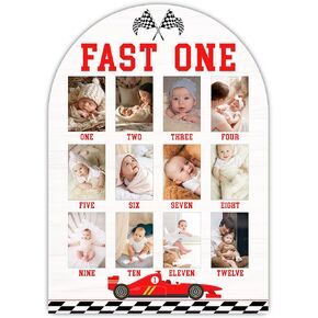 Fast One My First Year Photo Board, Racing Car Baby Milestone Signs for Boys Girls Nursery Decor, 12 Month Wooden Picture Board for 2x3 Photos, Best Babies Keepsake Gifts-A23 in Saudi Arabia