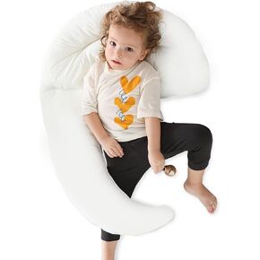 Choc chick Toddler Body Pillow, 34x27in Moon Shape Hug Pillow for Sleeping | Breathable Cotton Surface, Machine Washable, Includes Laundry Bag, Kids Cuddle Pillow for 2 Year Old, Crib & Side Sleeper in Kuwait
