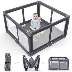 Foldable Baby Playpen Portable Travel Play Yard, Dark Gray | Safety Play Yard for Babies & Toddlers, Indoor & Outdoor Use, Carry Bag Included, Collapsible, Portable，Sturdy & Secure in Saudi Arabia