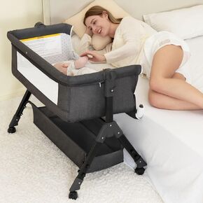 BCOL Baby Bassinet, Bedside Bassinet for Baby, 3 in 1 Bassinet Bedside Sleeper with Wheels, Mosquito Net, Adjustable Easy Folding Portable Bed for Infant Newborn (Dark Grey) in Kuwait