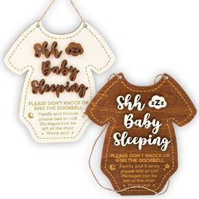 Woodamore Shhh Baby Sleeping Sign for Front Door - Please Do Not Knock Or Ring Doorbell Sign, Baby Sleeping Door Sign, No Knocking Door Sign, No Soliciting Do Not Knock Sign in Kuwait