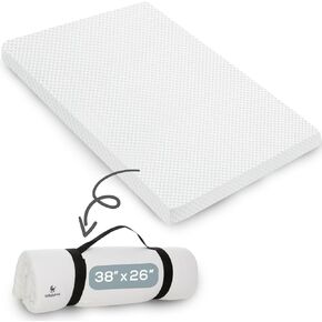 Pack and Play Mattress Pad 38" x 26" Waterproof Roll Up Memory Foam Topper | Breathable Soft Memory Foam Baby Mattress Pad, Roll Up Portable Design with Carry Buckle, Comfortable Sleep Surface in Saudi Arabia