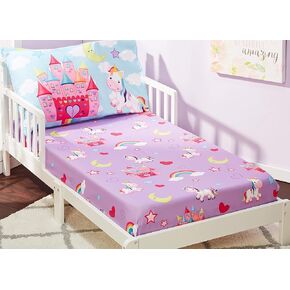 مجموعة ملاءات وأغطية وسائد مناسبة للأطفال الصغار من Everyday Kids - Princess Storyland - مجموعة ملاءات الأطفال الصغار المصنوعة من الألياف الدقيقة الناعمة القابلة للتنفس in Kuwait