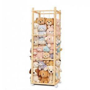 Stuffed Animal Storage, Wood Stuffed Animal Zoo Storage with Brake Wheels, Space Save Toy Organizer, Large Capacity Stuffed Animal Holder, Perfect for Nursery Playroom Kidroom Bedroom in Kuwait