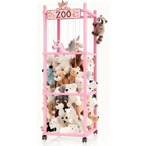Stuffed Animal Storage Zoo Tower,56In Wooden Large Stuffed Animal Holder Organizer with Wheels,Stuffy Plushies Storage with Elastic Band&Mesh Bottom,Toy Storage Organizers for Playroom Bedroom Nursery in Saudi Arabia