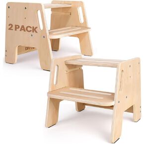 Toddler Step Stool, Wooden Height-Adjustable 2-Step Stool for Kids, Potty Training Stool with Handles for Bathroom Sink, Kitchen, Bedroom in Saudi Arabia
