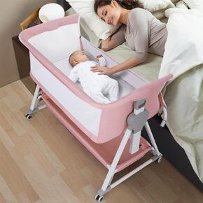 Cowiewie Bassinet Bedside Sleeper, Baby Bassinet with 7 Adjustable Height, Bedside Bassinet for Baby with Storage, Breathable Mesh & Mattress, Portable Bassinet Easy Folding (Pyramid Light Gray) in Kuwait