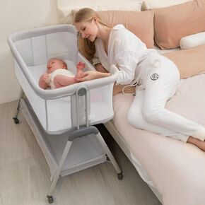 ANGELBLISS Baby Bassinet Bedside Sleeper, Easy Folding Portable Bassinet for Baby Girl with Wheels, Adjustable Height, Included Mattress (Pink) in Saudi Arabia