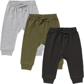 GFQLONG Baby Boy Jogger Pants Organic Cotton Infant Bottom for 0-24 Months | 100% organic cotton baby clothes,soft,breathable,stretchy baby boy pants,3-pack set with spacious diaper crotch in Kuwait