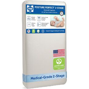 Sealy Baby Posture Perfect Breathable Crib Mattress, GREENGUARD Gold Certified, Made in USA, 2 Stage Hybrid Memory Foam & 150 Premium Coils, Toddler Bed Fit, Safety & Quality Tested, 52x28" in Kuwait