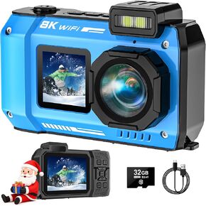 8K Underwater Camera, 70MP 33FT WiFi Waterproof Digital Camera with 32GB | Dual-Screen Selfie, Floatable, Auto Focus, Fill Light, 2500mAh Battery, 18X Digital Zoom, Ideal for Snorkeling & Swimming in Kuwait
