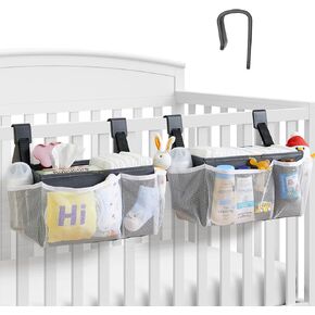 2-Pack Hanging Diaper Organizer for Crib, Playpen, Bassinet | Hold 50+ Diapers, Baby Diaper Caddy for Changing Table, Washable Newborn Essentials Organizer with Hook Straps, Ideal Baby Shower Gifts in Kuwait