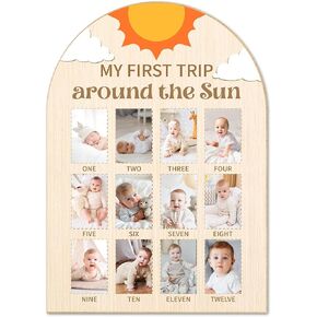 My First Trip Around the Sun Photo Board - Newborn 12 Months Milestone Wooden Photo Board, First Birthday Decorations, Baby Keepsake Gift Supply (Fit 2x3in Pic) -04 in Kuwait