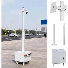 Security Camera Pole 6.6 8.2 9.8 11.5 13ft，Mobile Steel Surveillance Post Stand with Lockable Storage Box & 4 360° Casters，Detachable CCTV Pole Mount(ligjt Grey,13 1/10 ft(4m) Pole) in Kuwait