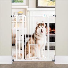 Carlson 36" Extra Tall Walk Through Dog Gate for Doorways & Bottom of Stairs, Metal Pet Gate with Small Pet Door, Expands 29.5"–36.5", White in Saudi Arabia