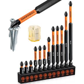 COMOWARE 13pcs Phillips Head Drill Bits #2, S2 Steel 1/4" Hex Bit Set, Anti Slip Screwdriver Bits, 1-6" Length, CNC Tip Magnetic Drill Bit, Impact Hex Bits Sets For Electronic Devices Disassembly in Kuwait