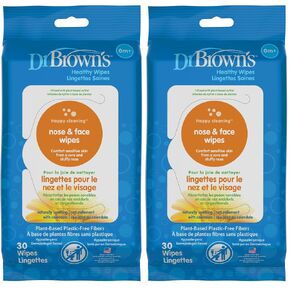 Dr. Brown's Nose and Face Healthy Wipes, Safe Cleaning and Moisturizing for Babies and Toddlers, Hypoallergenic for Sensitive Skin, 30 count, 2-Pack (Packaging May Vary) in Kuwait