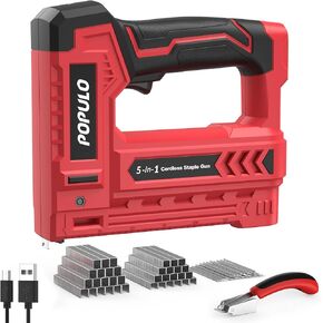 POPULO Electric Staple Gun 5 in 1 Band Nailer, 4V Rechargeable Cordless Stapler, Pin Nail Gun Battery Powered with 2,000 Staples and Nails, Power Wire Staple Gun for Home, Wood, Upholstery, DIY in Saudi Arabia