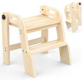 Wooden Toddler Step Stool, Foldable 2-Step Stool for Kids Bathroom Sink, Toilet Potty Training with Handles, Anti-Slip for Kitchen, Nursery, Bedroom in Saudi Arabia