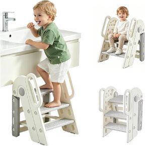 Foldable Toddler Step Stool for Bathroom Sink, Adjustable Kids 3 Step Stool | Toilet Potty Training Stools with Handles, Non-Slip, Child Plastic Ladder Learning Helper Stool for Kitchen Counter Bedroom in Saudi Arabia