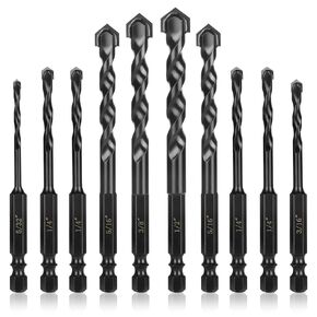 HPHOPE 10Pcs Masonry Drill Bit Set 3/16"-1/2", Professional 1/4" Hex Shank Concrete Drill Bits for Glass/Brick/Cement/Tile/Etc, Industrial Strength Carbide Wide Flute Drill Bit Tips in Saudi Arabia