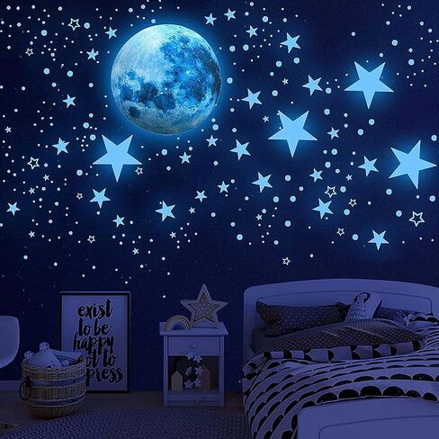 Glow in The Dark Stars for Ceiling,Glow in The Dark Stars and Moon Wall Decals,Ceiling Stars Glow in The Dark Kids Wall Decors Perfect for Kids Nursery Bedroom Living Room in Kuwait