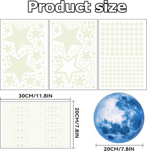 Glow in The Dark Stars for Ceiling,Glow in The Dark Stars and Moon Wall Decals,Ceiling Stars Glow in The Dark Kids Wall Decors Perfect for Kids Nursery Bedroom Living Room in Kuwait