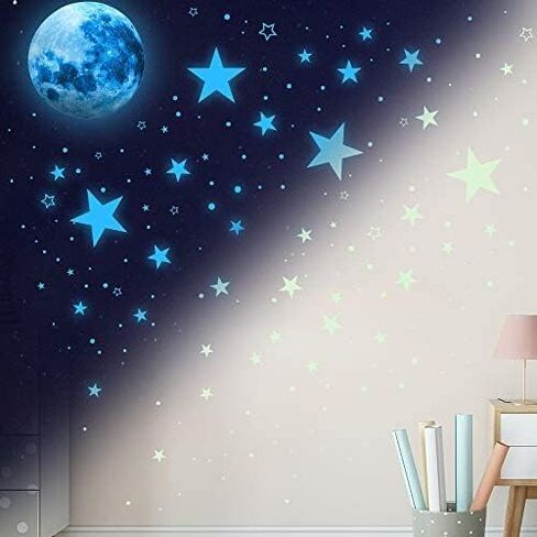 Glow in The Dark Stars for Ceiling,Glow in The Dark Stars and Moon Wall Decals,Ceiling Stars Glow in The Dark Kids Wall Decors Perfect for Kids Nursery Bedroom Living Room in Kuwait