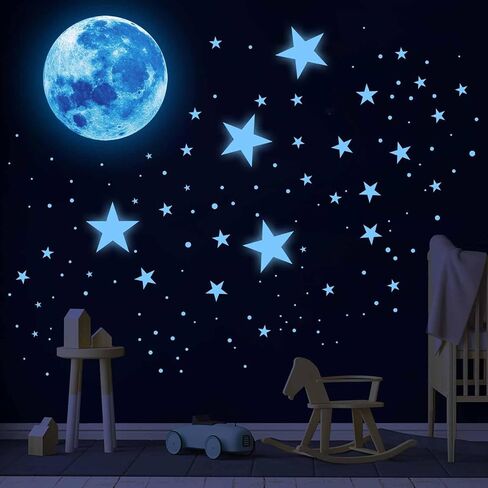 Glow in The Dark Stars for Ceiling,Glow in The Dark Stars and Moon Wall Decals,Ceiling Stars Glow in The Dark Kids Wall Decors Perfect for Kids Nursery Bedroom Living Room in Kuwait