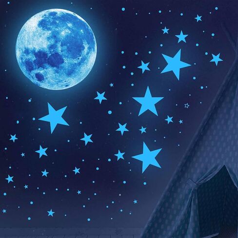 Glow in The Dark Stars for Ceiling,Glow in The Dark Stars and Moon Wall Decals,Ceiling Stars Glow in The Dark Kids Wall Decors Perfect for Kids Nursery Bedroom Living Room in Kuwait