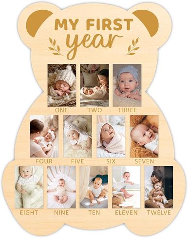 Bear My First Year Photo Board, Bear-Y Baby Milestone Signs for Boys Girls Nursery Decor, 12 Month Pictures for Baby First Year, Picture Board for 2x3 Photos, Best Babies Keepsake Gifts-A27 in Kuwait